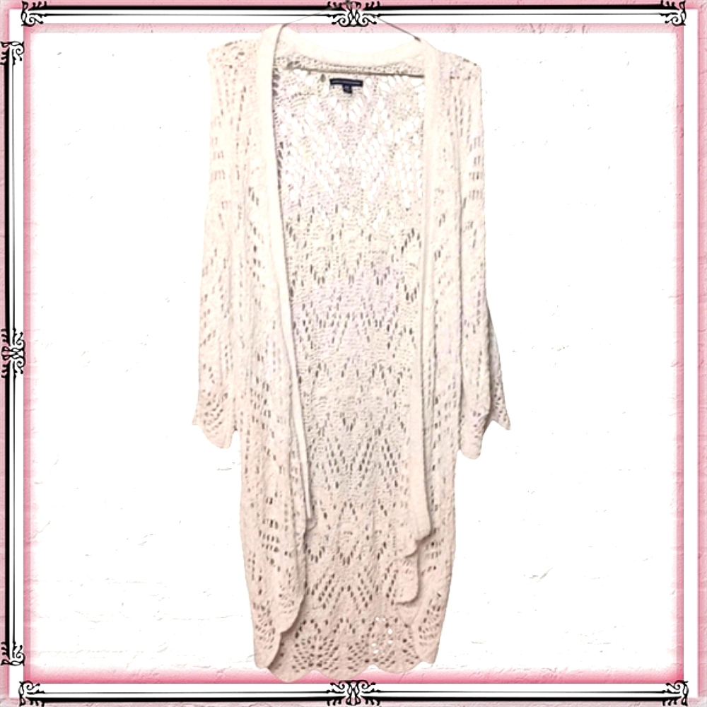 American Eagle Ivory Loose Knit Open Oversized Cardigan Size XS